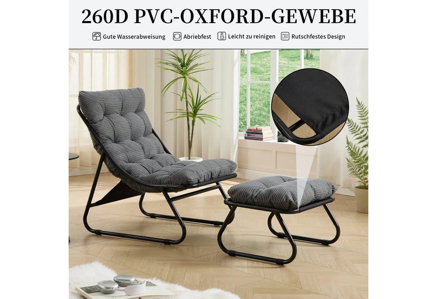SeedWave Loungesessel mit Ottoman Grau Stahlgestell - Bild 4