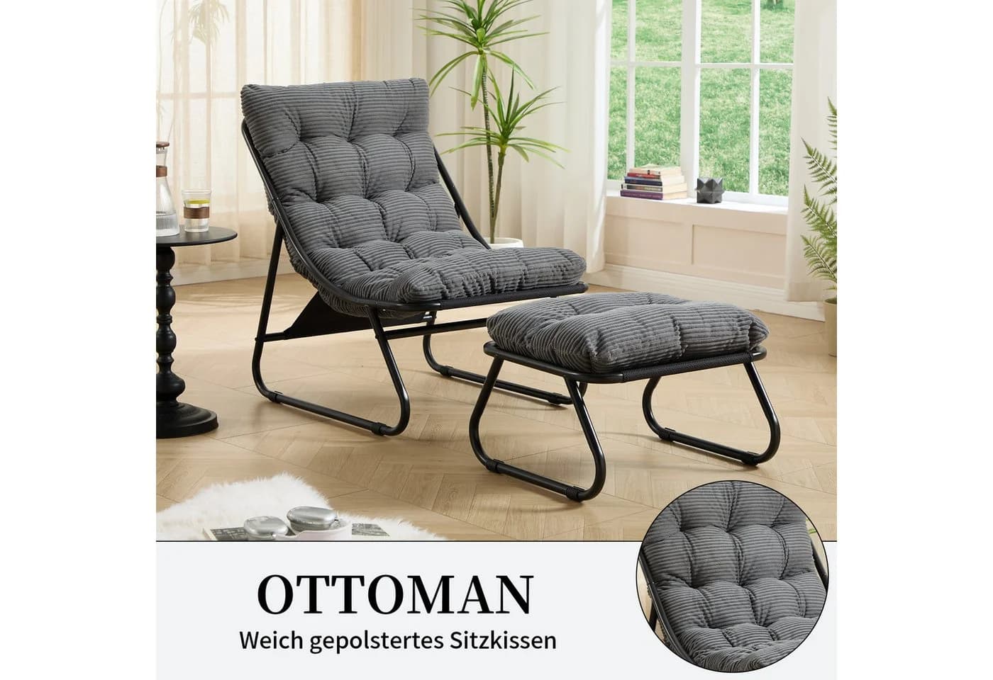 SeedWave Loungesessel mit Ottoman Grau Stahlgestell - Bild 5