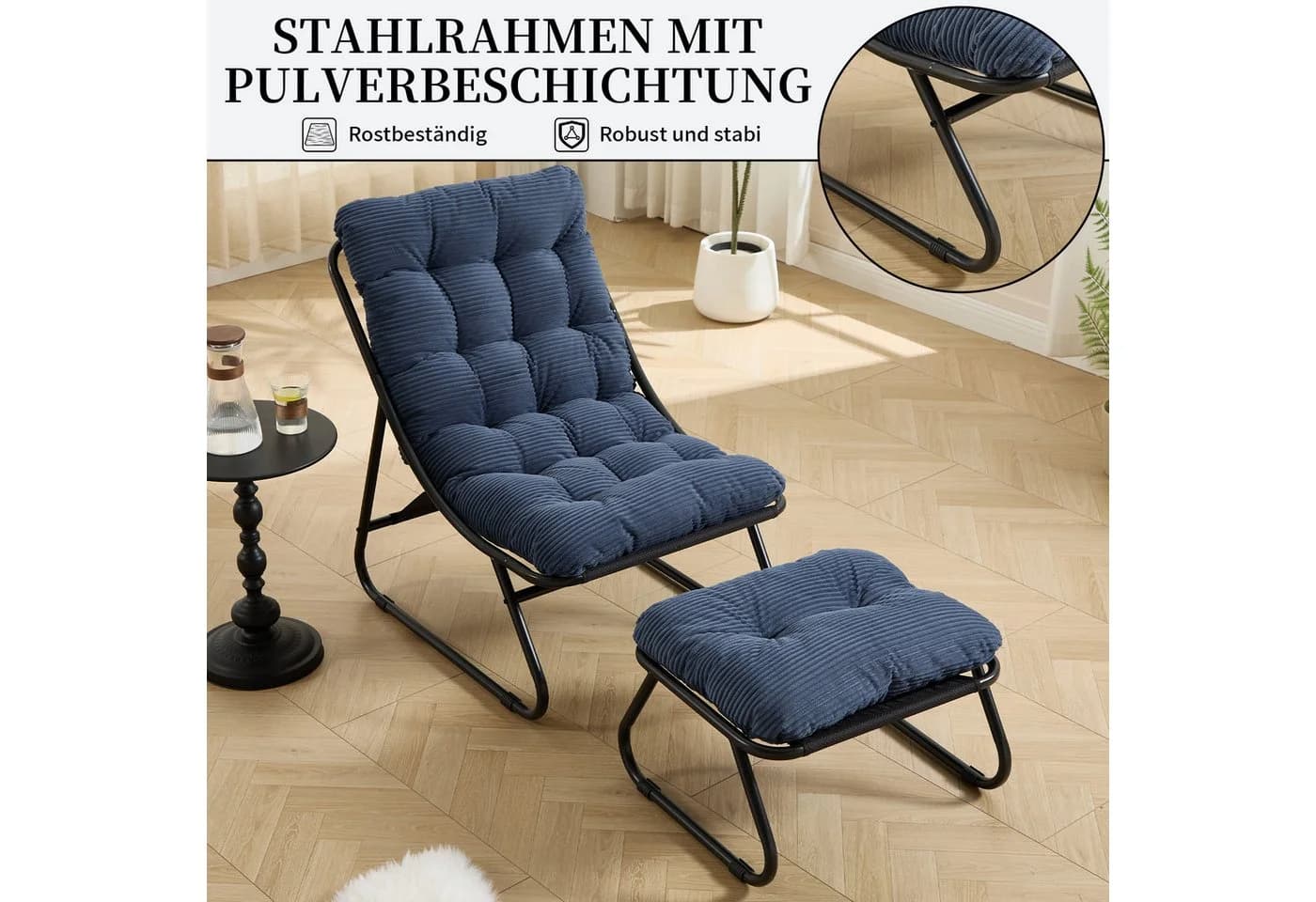 SeedWave Loungesessel mit Ottoman Dunkelblau Stahl - Bild 3