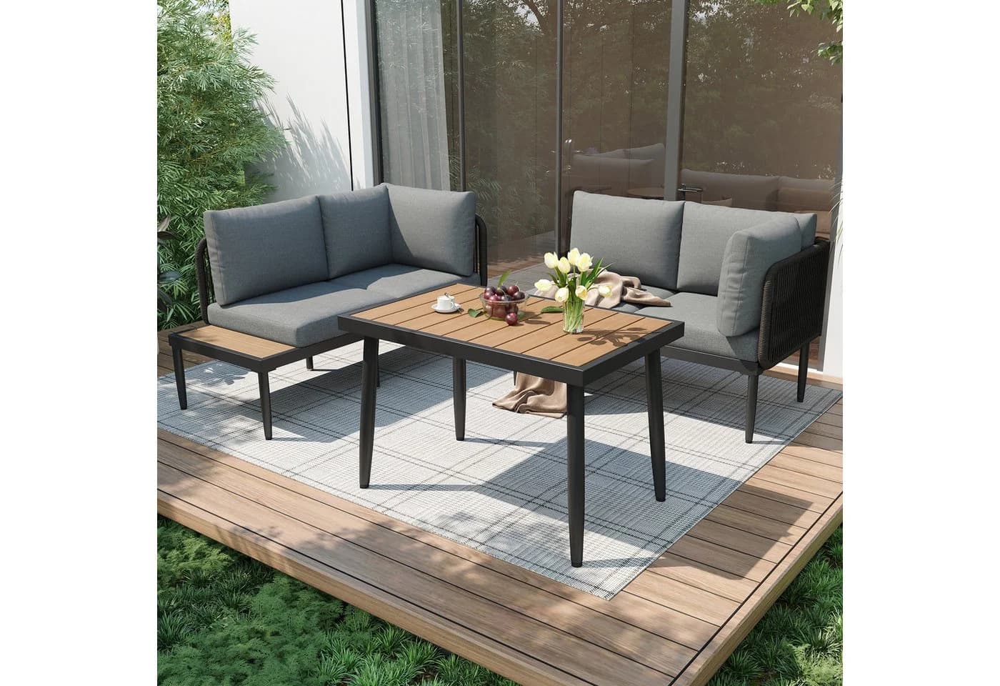 Ulife Gartenlounge-Set 3-tlg. Grau mit Ecksofa und Couchtisch - Bild 3