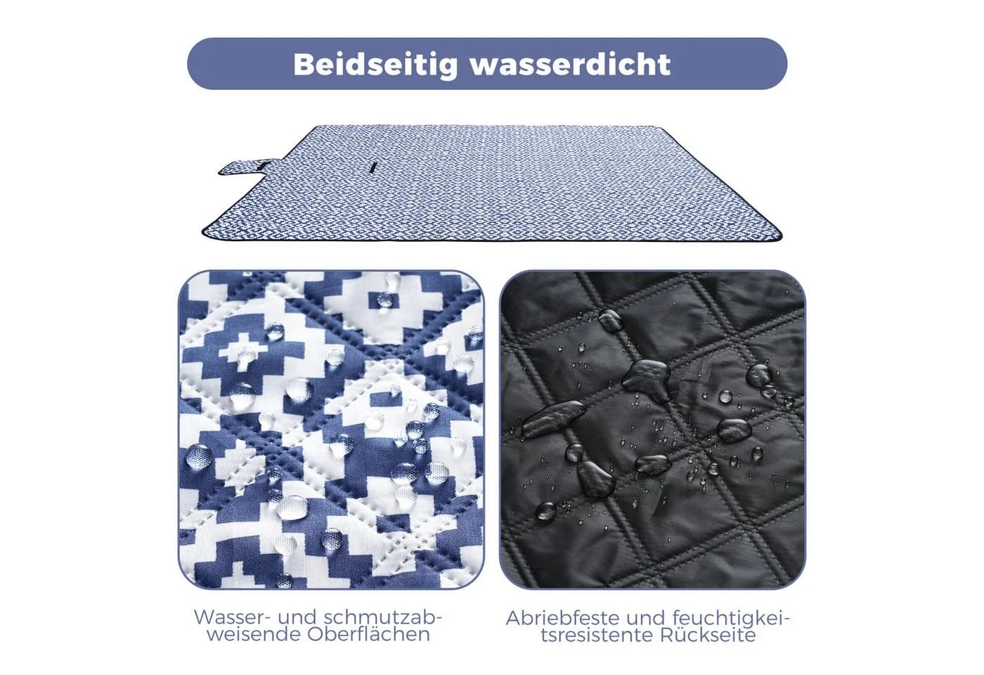 Oak & Tea Picknickdecke Wasserdicht 200x200 cm Blau-Weiß - Bild 5