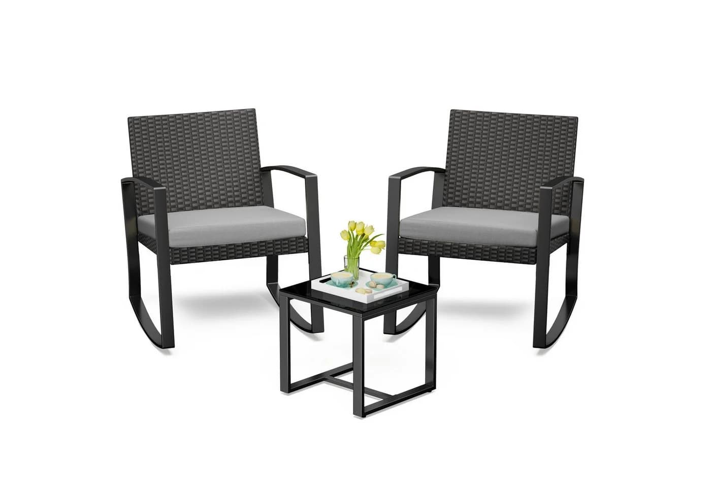 Bealife Balkonset Gartenlounge-Set 3-tlg. Grau Rattan - Bild 2