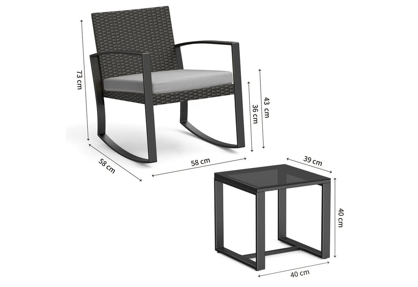 Bealife Balkonset Gartenlounge-Set 3-tlg. Grau Rattan - Bild 3