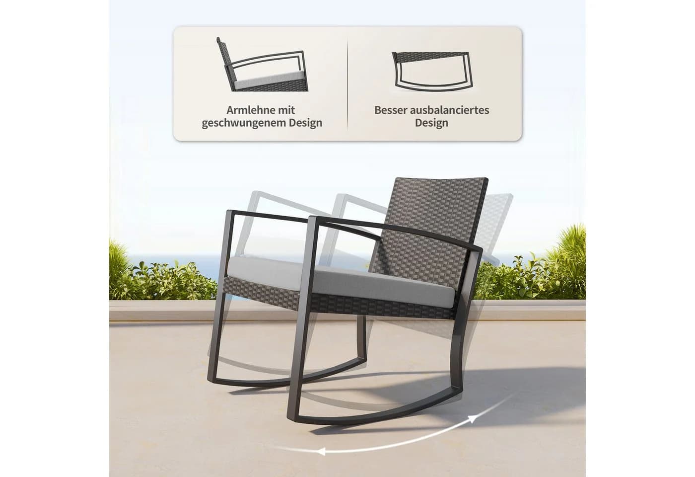Bealife Balkonset Gartenlounge-Set 3-tlg. Grau Rattan - Bild 4