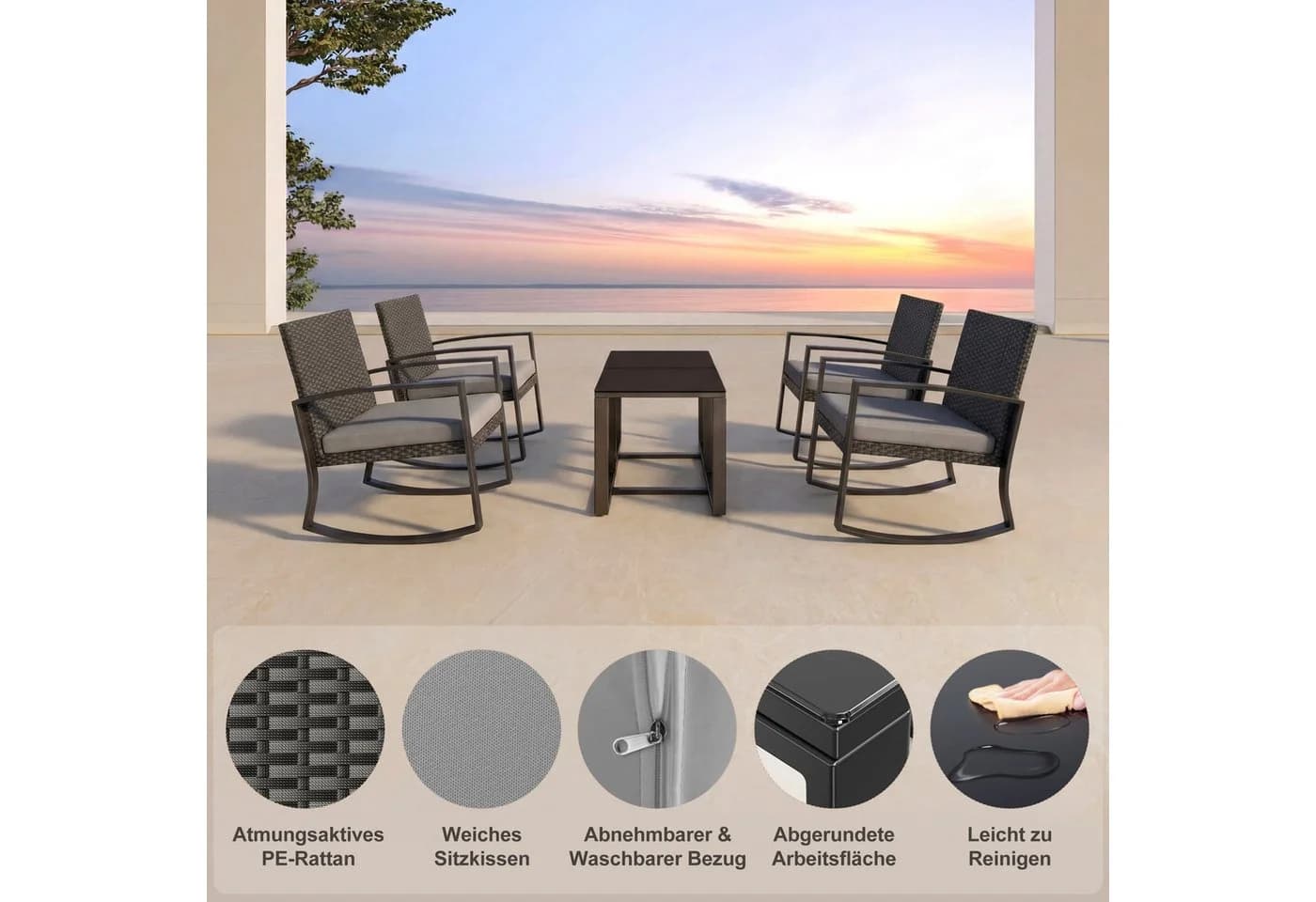 Bealife Balkonset Gartenlounge-Set 3-tlg. Grau Rattan - Bild 5