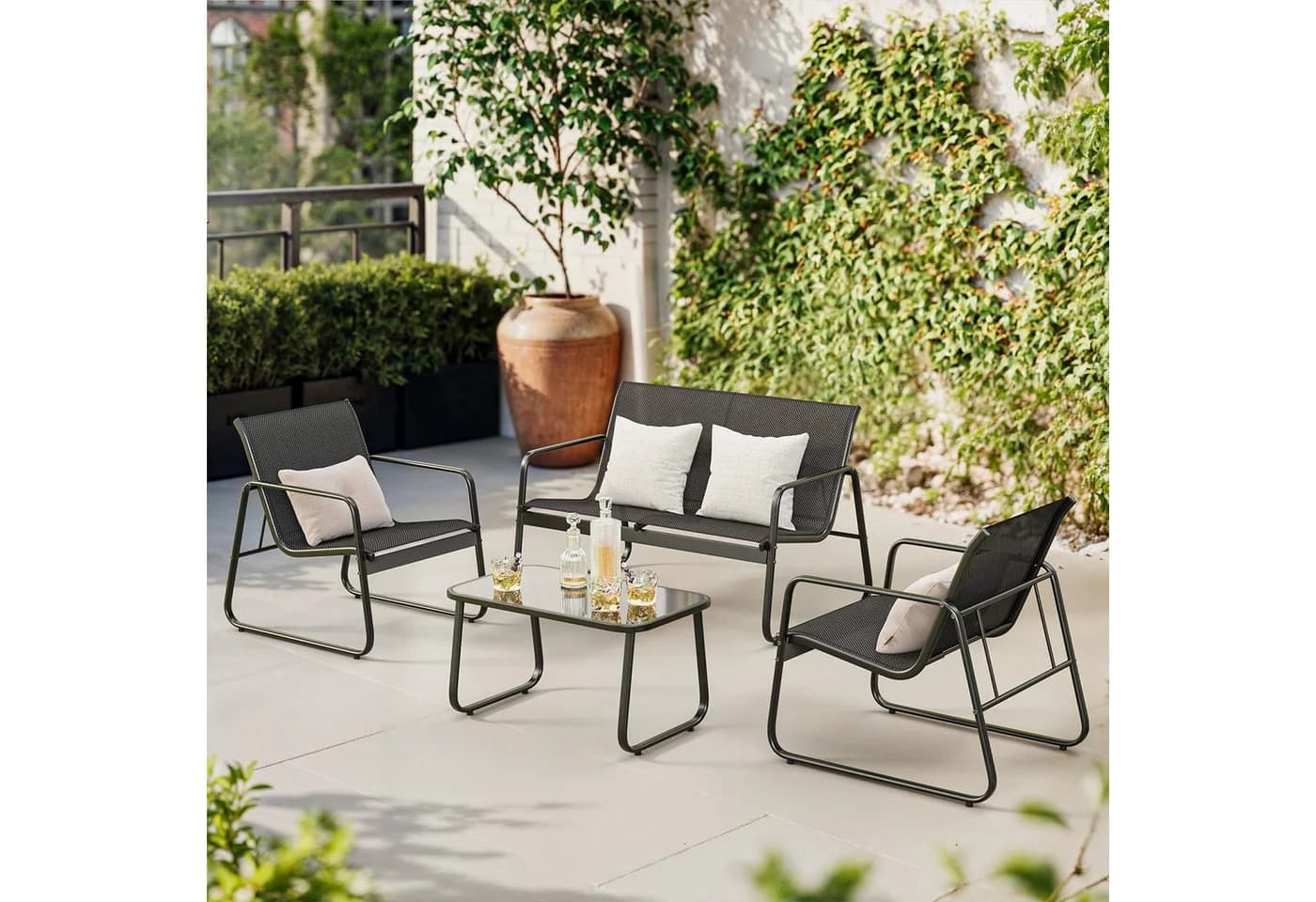 Bealife Gartenlounge-Set 4er Set 1 Tisch 1 Doppelstuhl 2 Einzelstühle