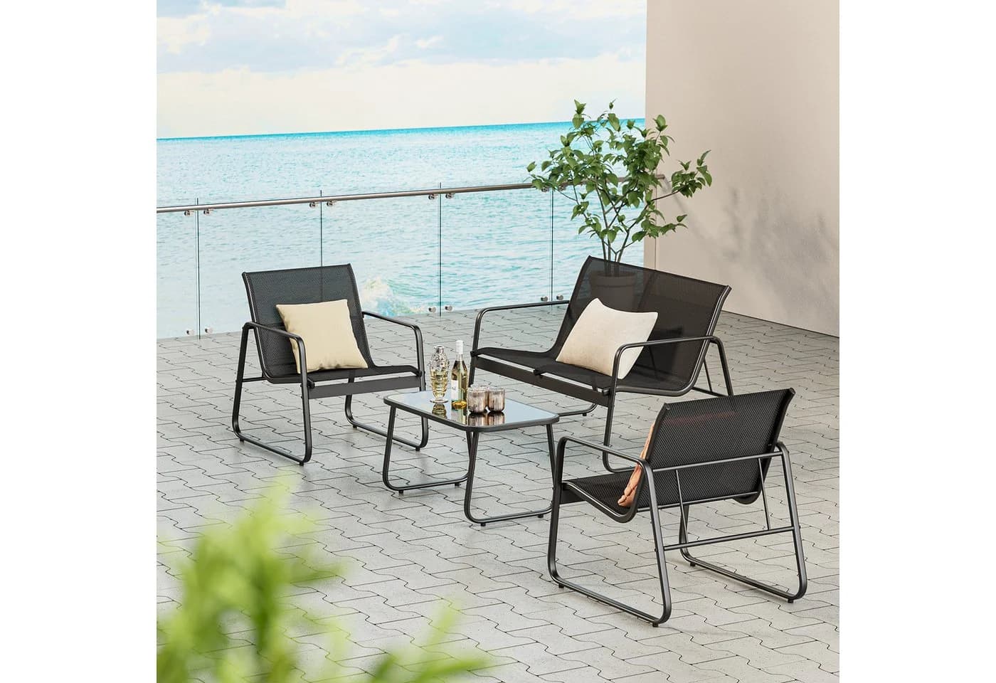 Bealife Gartenlounge-Set 4er Set 1 Tisch 1 Doppelstuhl 2 Einzelstühle - Bild 3