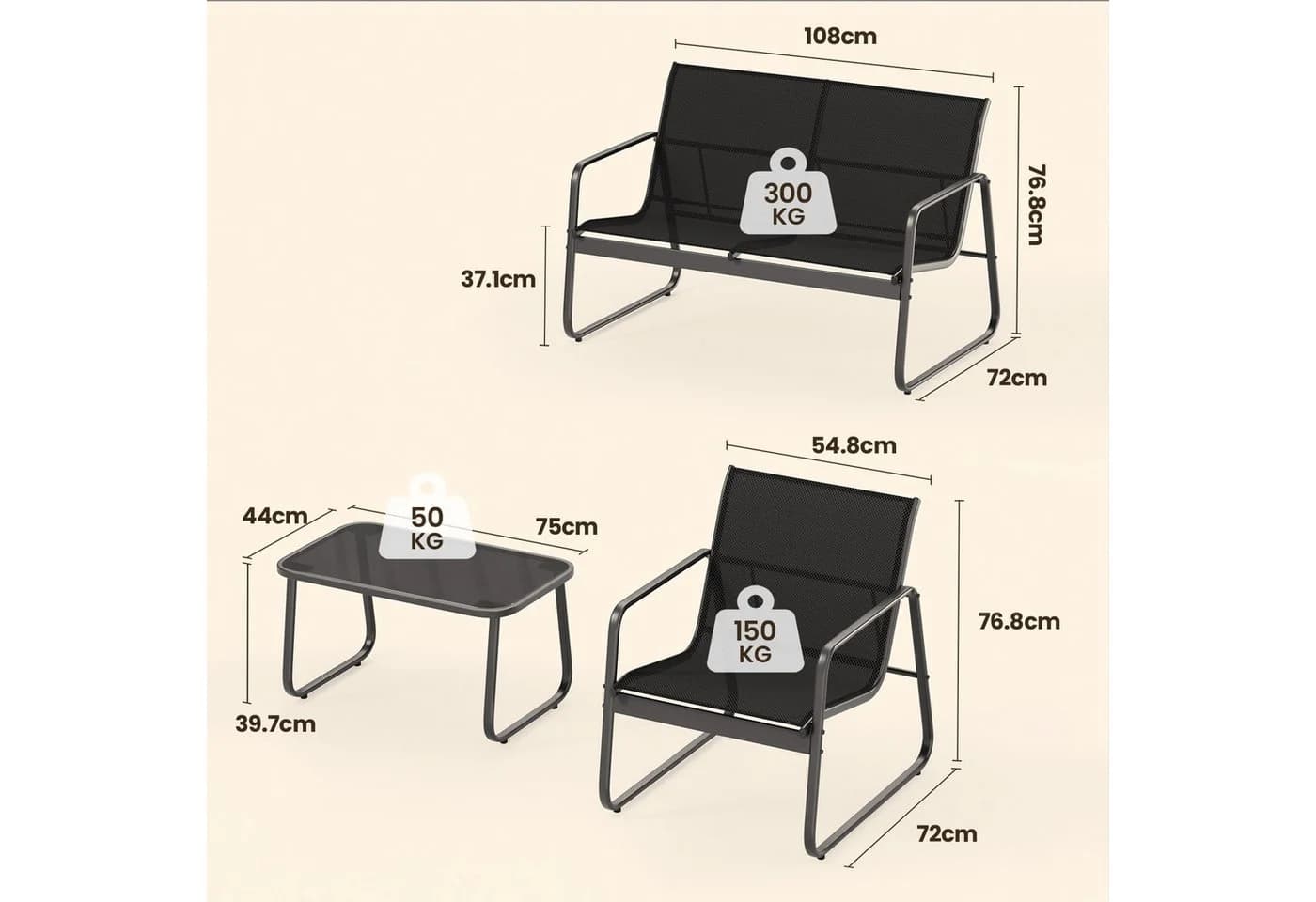 Bealife Gartenlounge-Set 4er Set 1 Tisch 1 Doppelstuhl 2 Einzelstühle - Bild 5