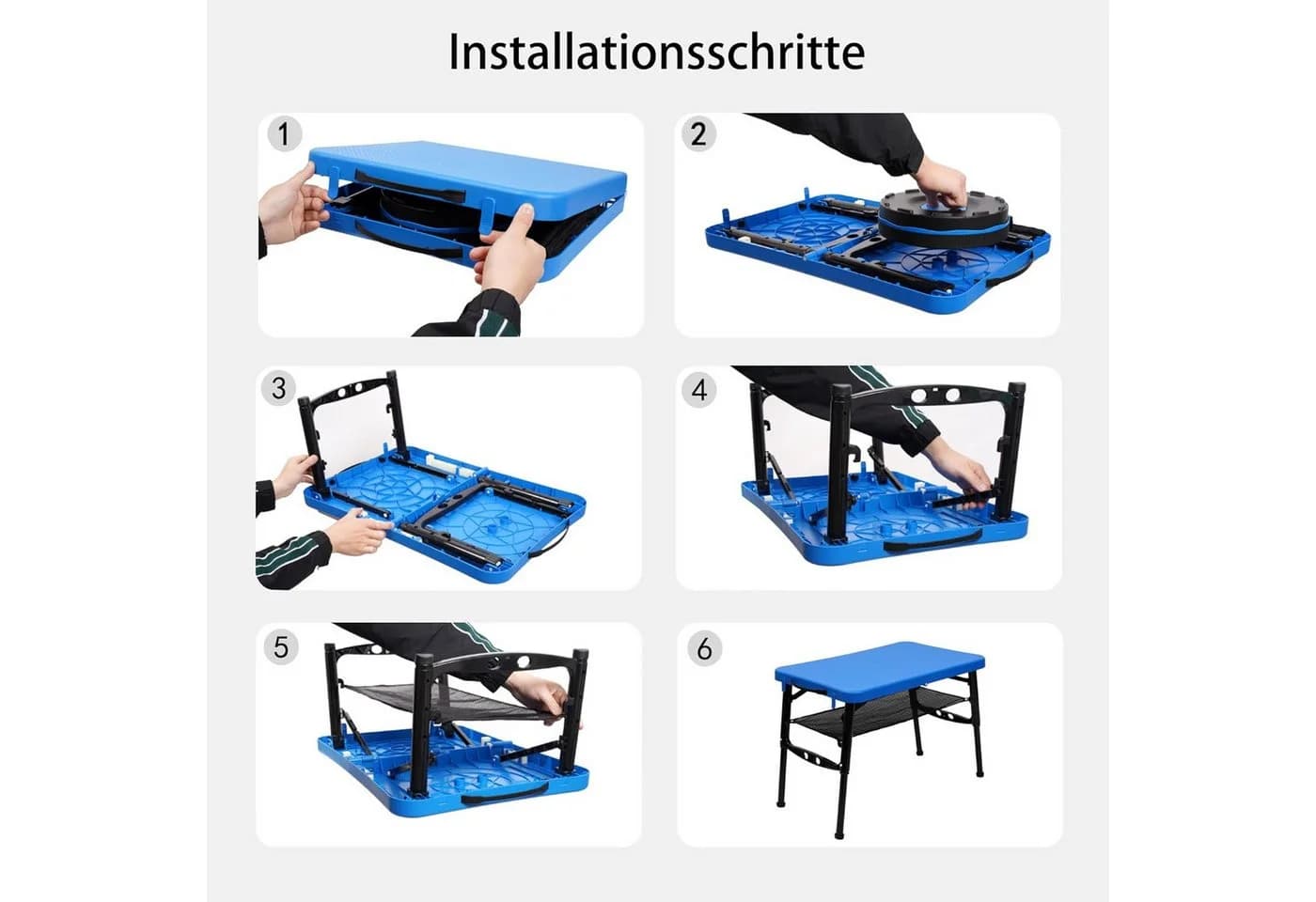 SURFOU Klapptisch mit Teleskophocker Blau Höhenverstellbar - Bild 4