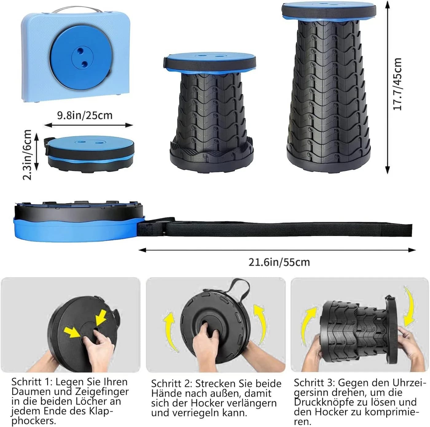 SURFOU Klapptisch mit Teleskophocker Blau Höhenverstellbar - Bild 5