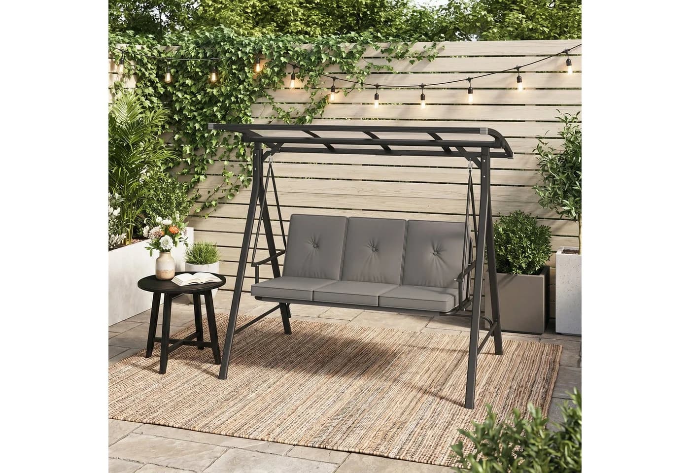 Bealife Hollywoodschaukel Gartenschaukel Grau mit Liegefunktion 3-Sitzer - Bild 2
