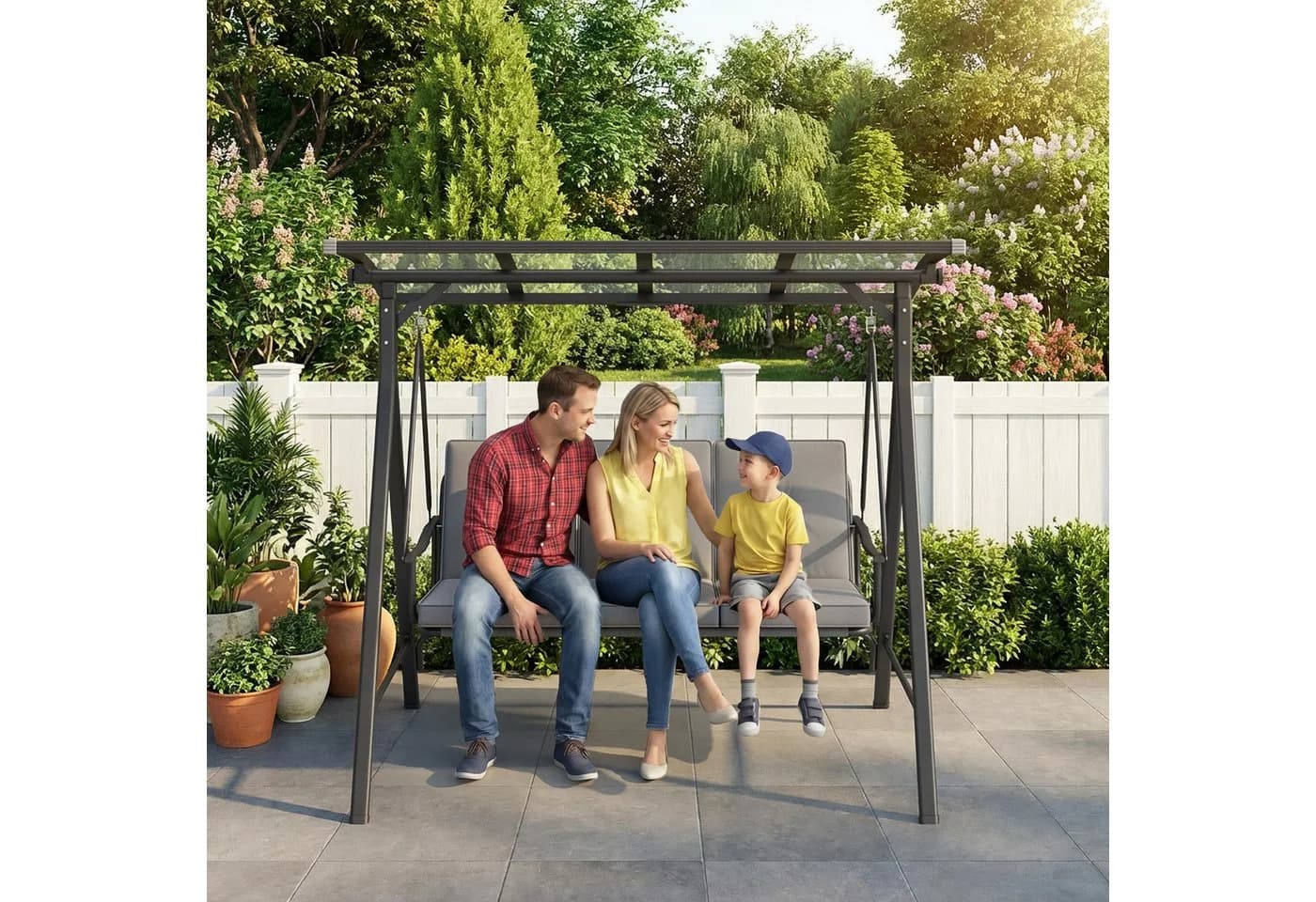 Bealife Hollywoodschaukel Gartenschaukel Grau mit Liegefunktion 3-Sitzer - Bild 3