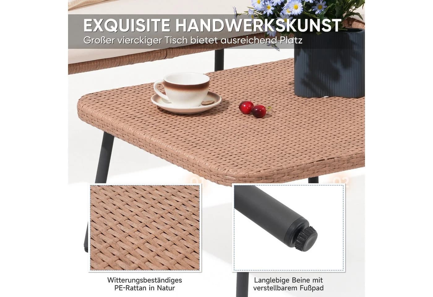 JOIVI Gartenlounge-Set 4-tlg. Creme Beige Rattan - Bild 4