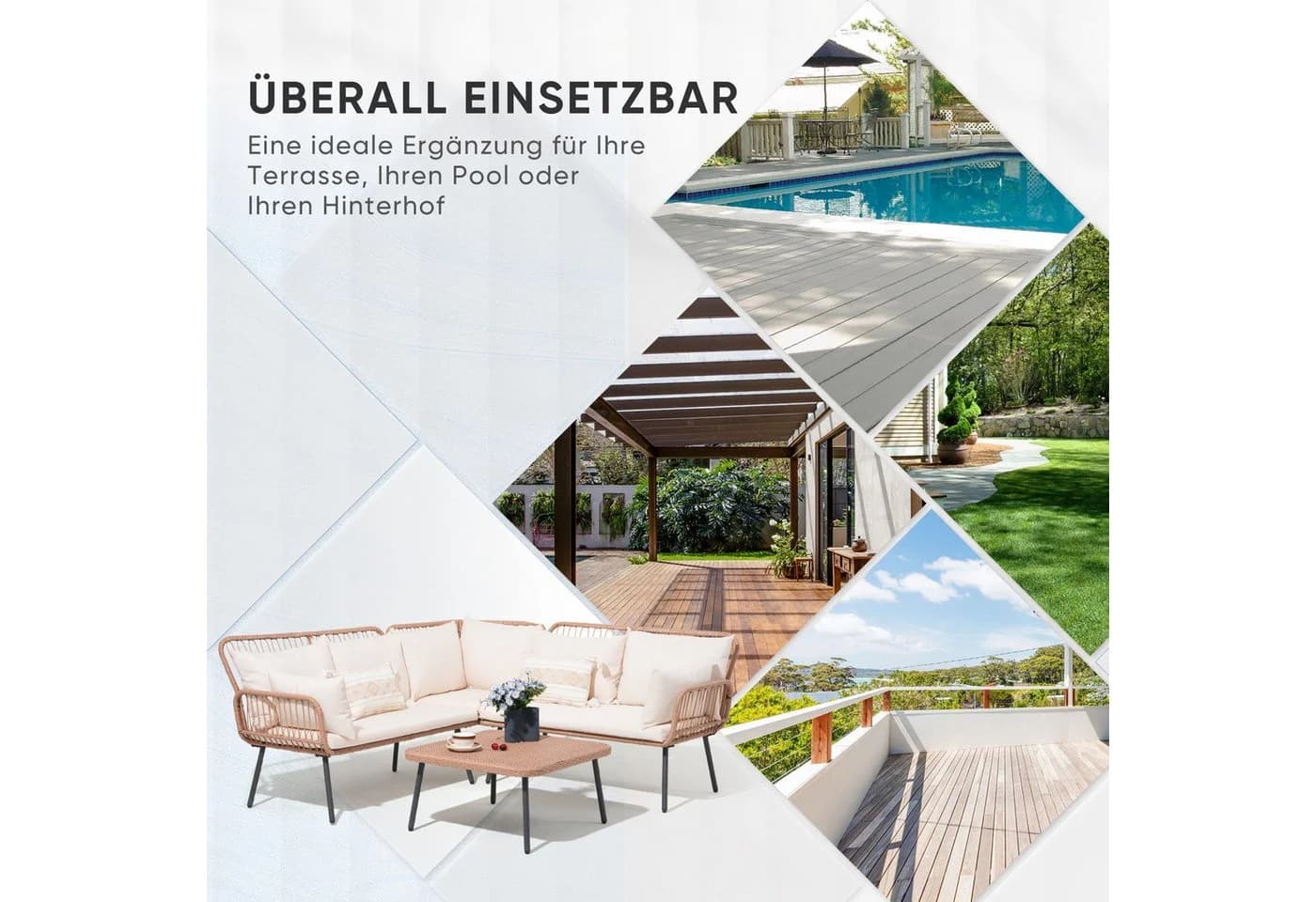 JOIVI Gartenlounge-Set 4-tlg. Creme Beige Rattan - Bild 5