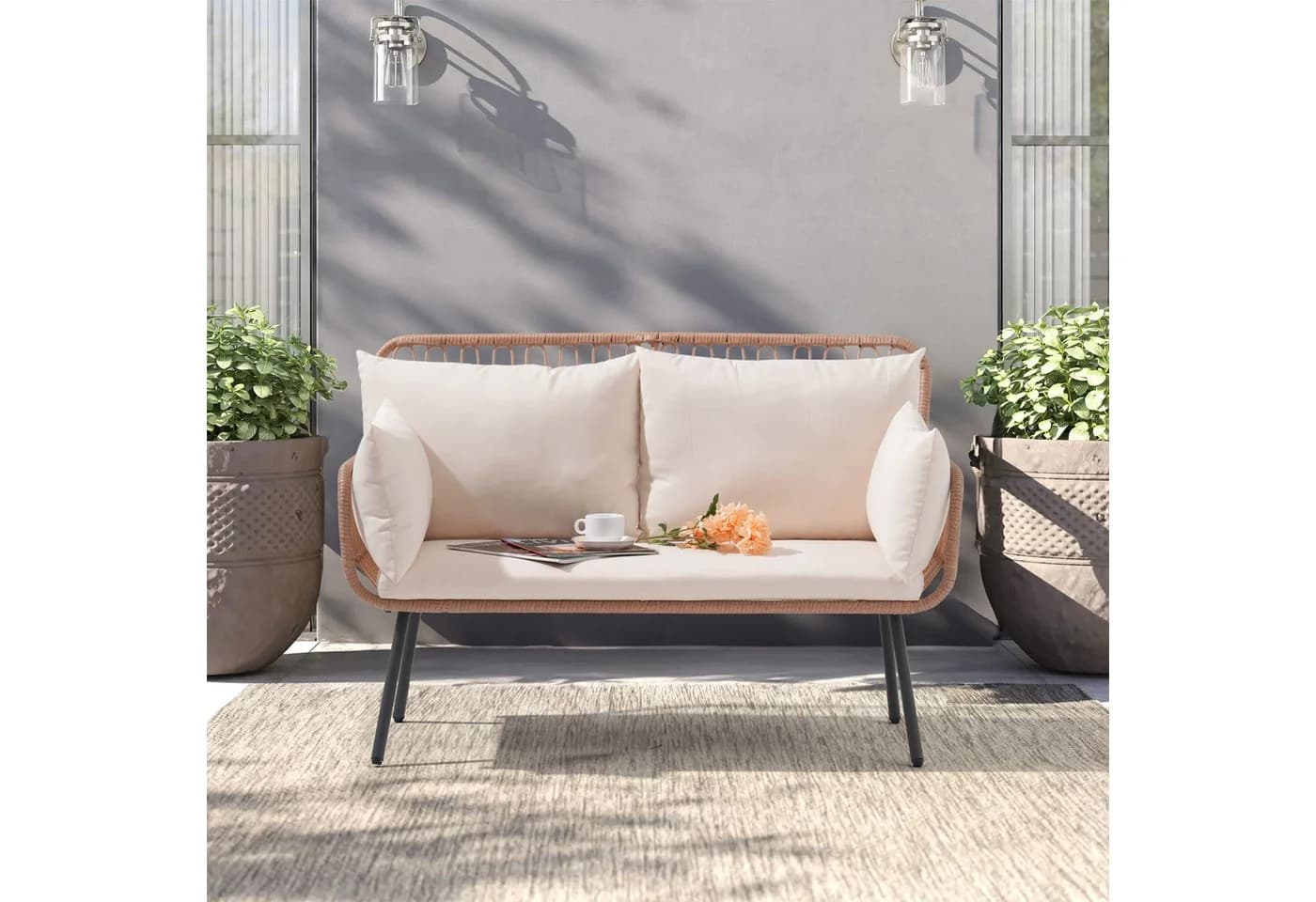 JOIVI Gartensofa Garten Loveseat Rattan