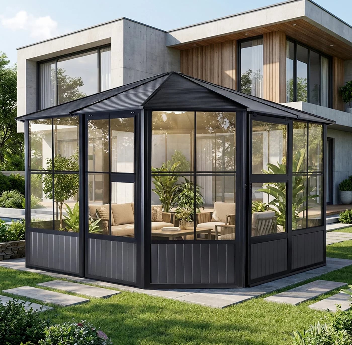 Pavillon SOJAG Charleston 12x12 Anthrazit Aluminium - Bild 3