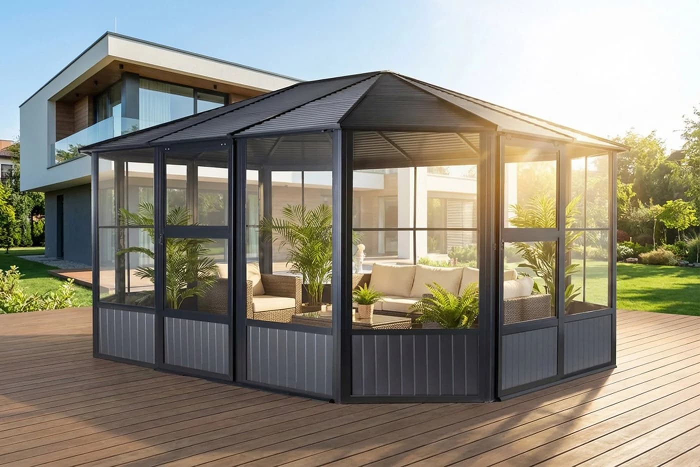 SOJAG Charleston 12x15 Pavillon Anthrazit Aluminium Stahlblech - Bild 3