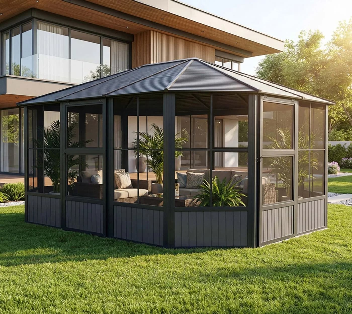SOJAG Charleston 12x15 Pavillon Anthrazit Aluminium Stahlblech - Bild 5