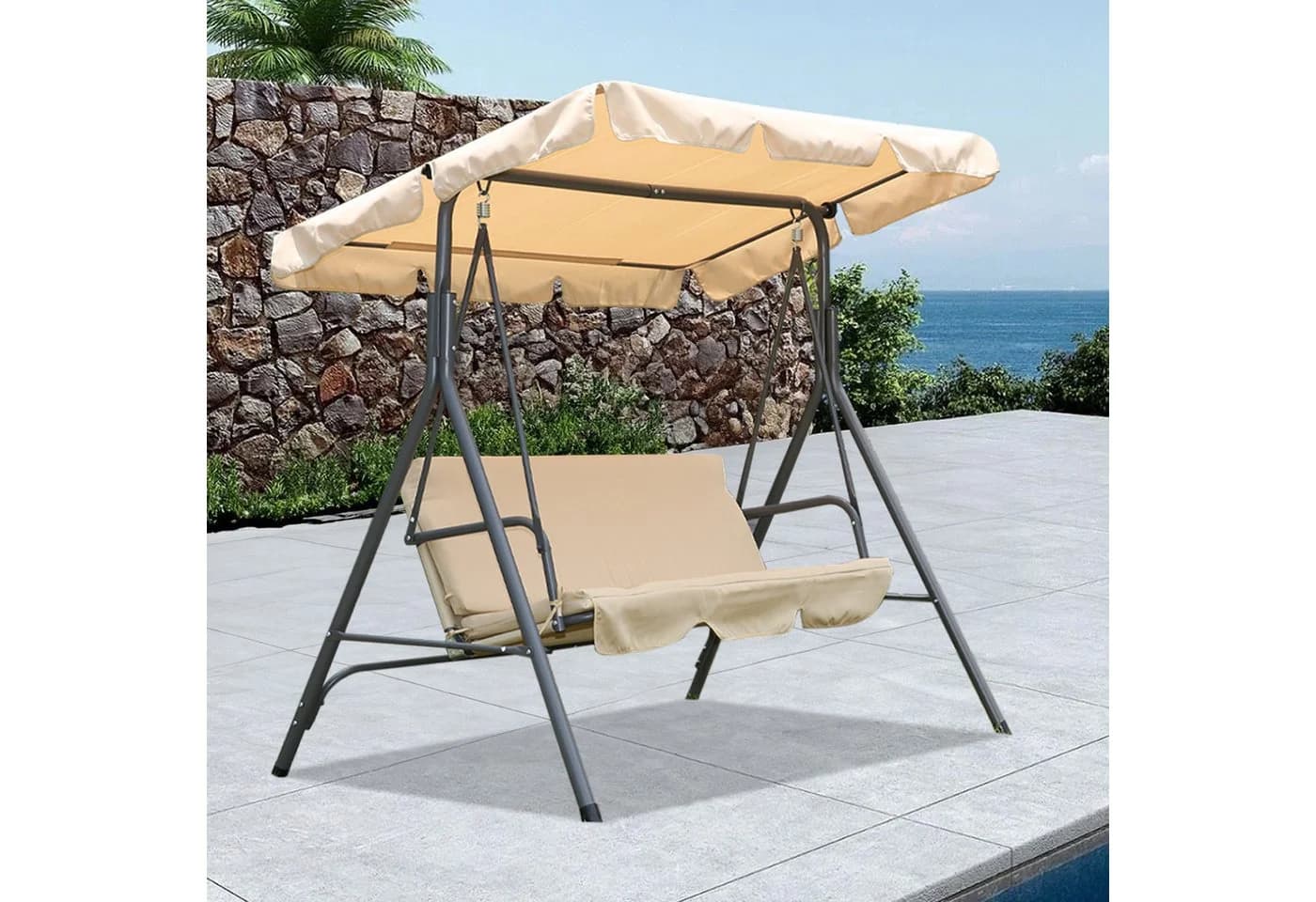 Angel Living Hollywoodschaukel 3-Sitzer Beige Aluminium