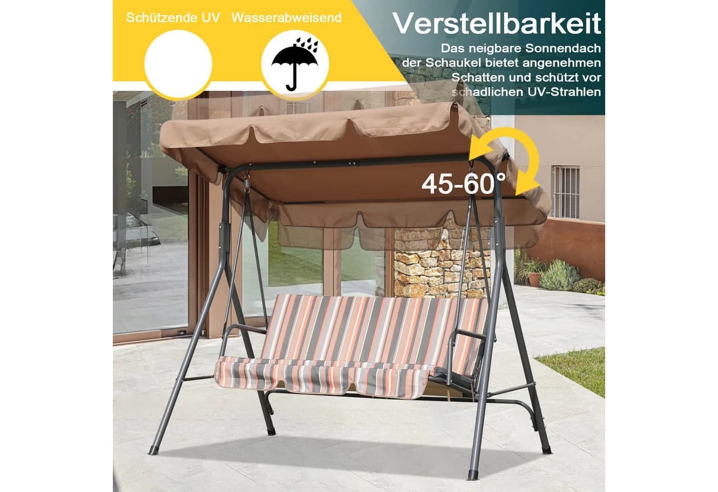 Angel Living Hollywoodschaukel 3-Sitzer Kaki mit Sonnendach - Bild 5