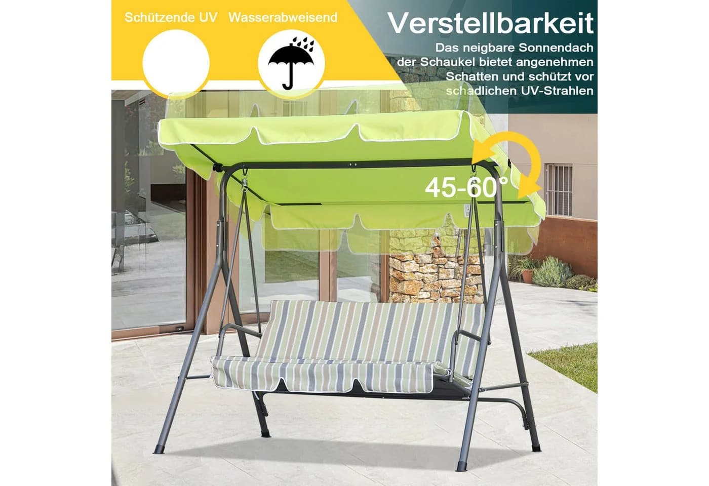 Angel Living Hollywoodschaukel 3-Sitzer mit Sonnendach Grün - Bild 5