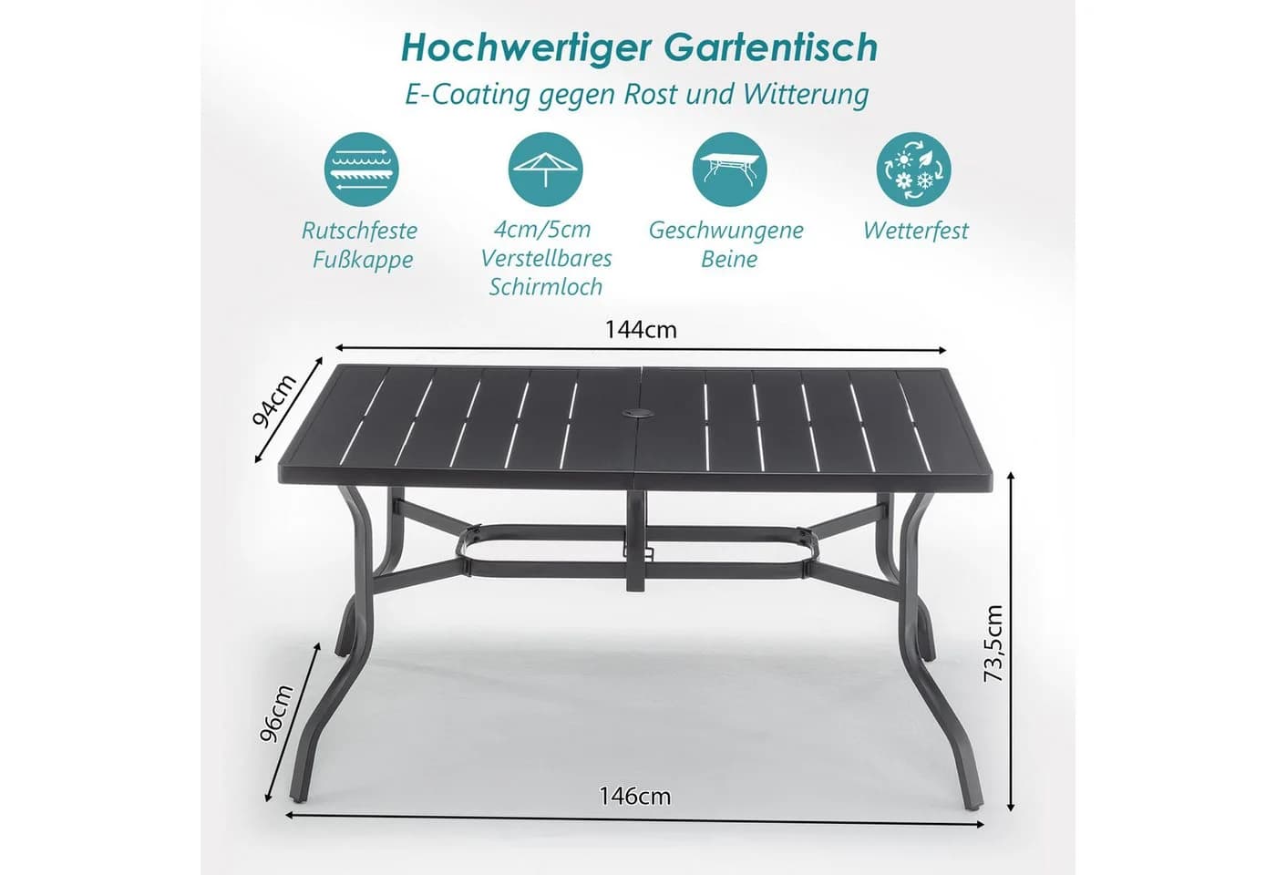 Thanaddo Gartentisch Quadratisch Schwarz Metall - Bild 3
