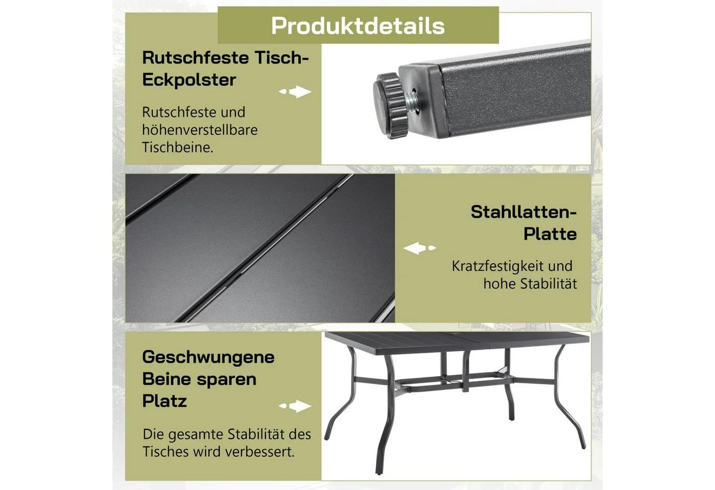Thanaddo Gartentisch Quadratisch Schwarz Metall - Bild 4