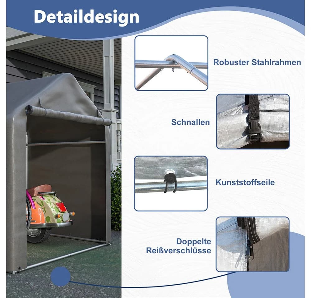 Thanaddo Carport-Geräteraum Partyzelt Metallgestell Pavillon Weiß - Bild 3