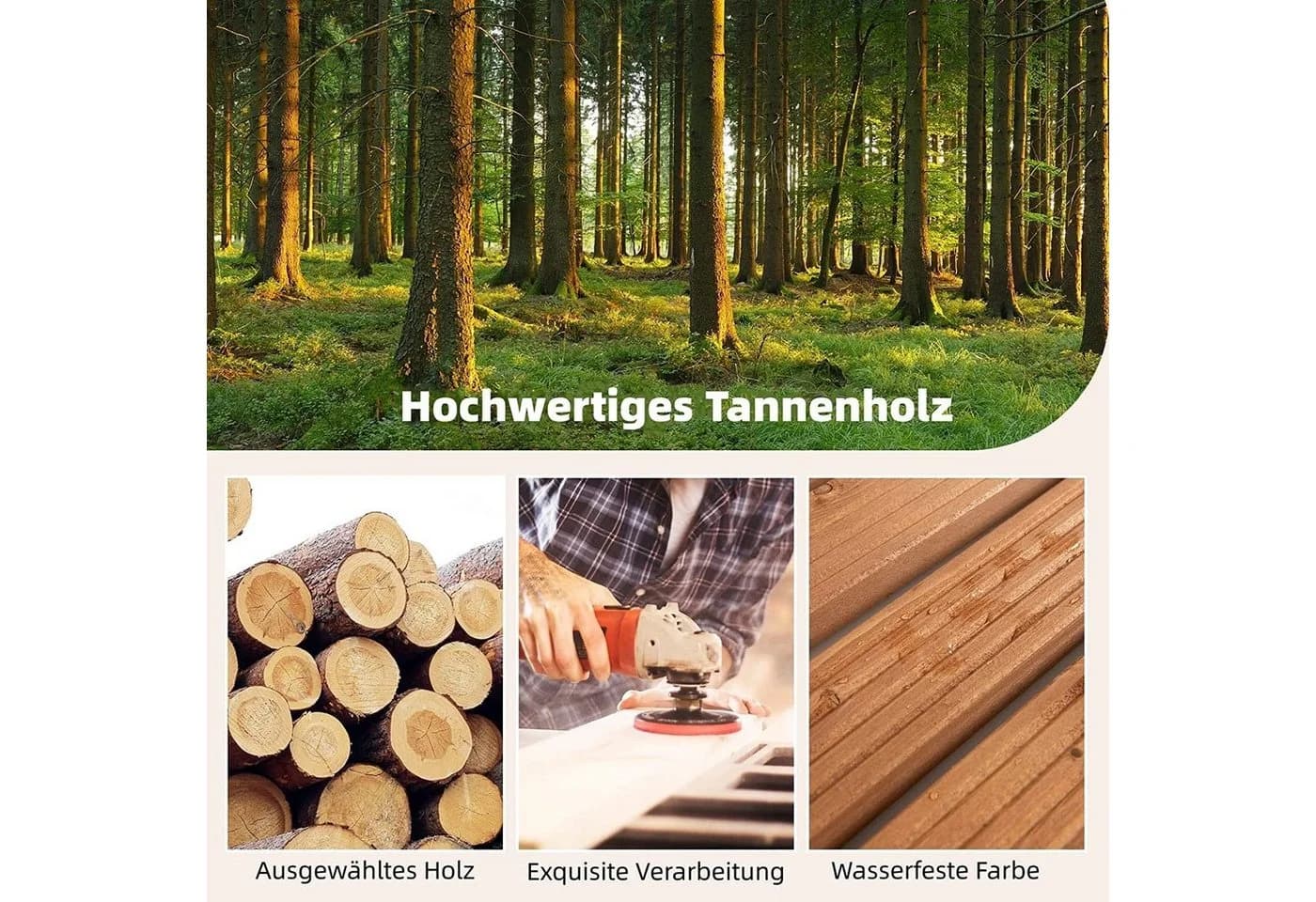 KOMFOTTEU Wetterfester Holzweg Gartenweg aus Tannenholz - Bild 3