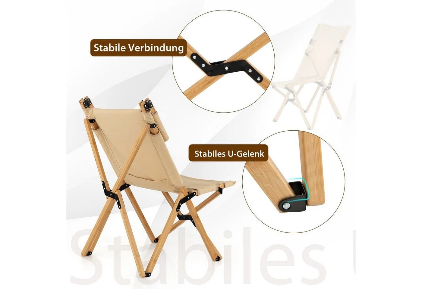 COSTWAY Campingstuhl Bambusrahmen Klappstuhl Verstellbar 150kg - Bild 3