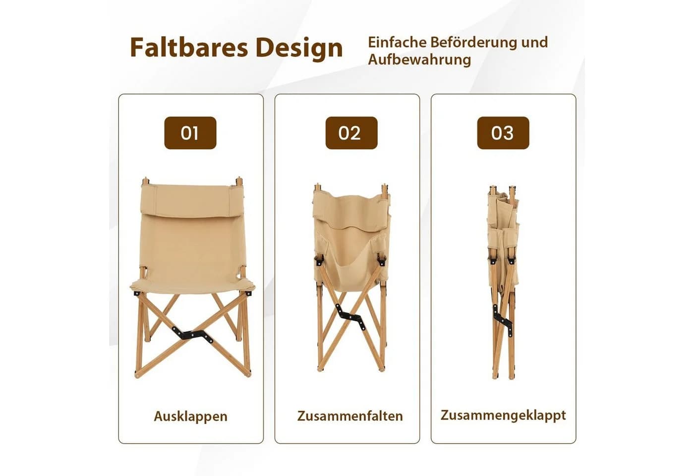 COSTWAY Campingstuhl Bambusrahmen Klappstuhl Verstellbar 150kg - Bild 4