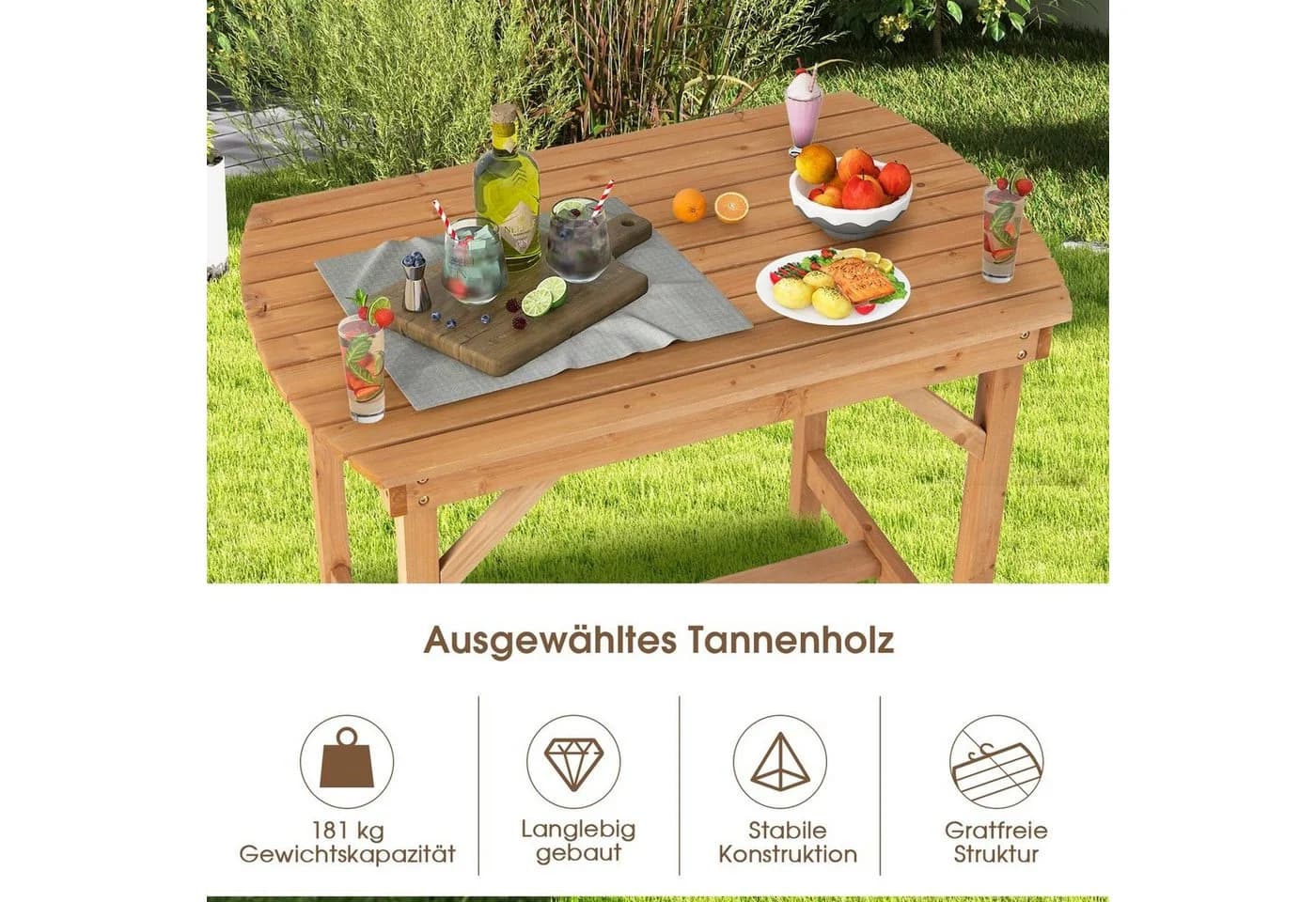 COSTWAY Gartentisch Esstisch aus Massivholz mit Schirmloch - Bild 3