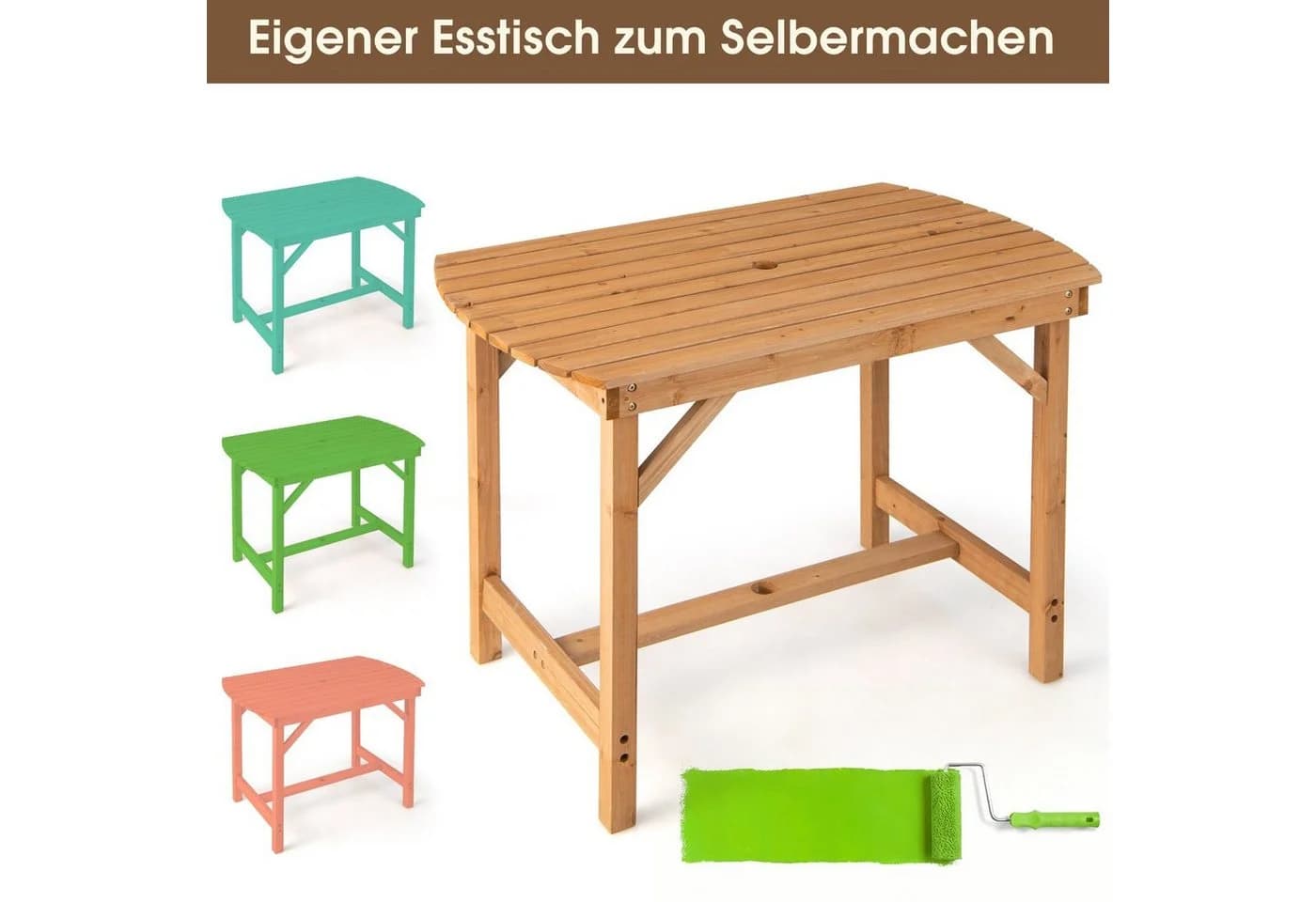 COSTWAY Gartentisch Esstisch aus Massivholz mit Schirmloch - Bild 4