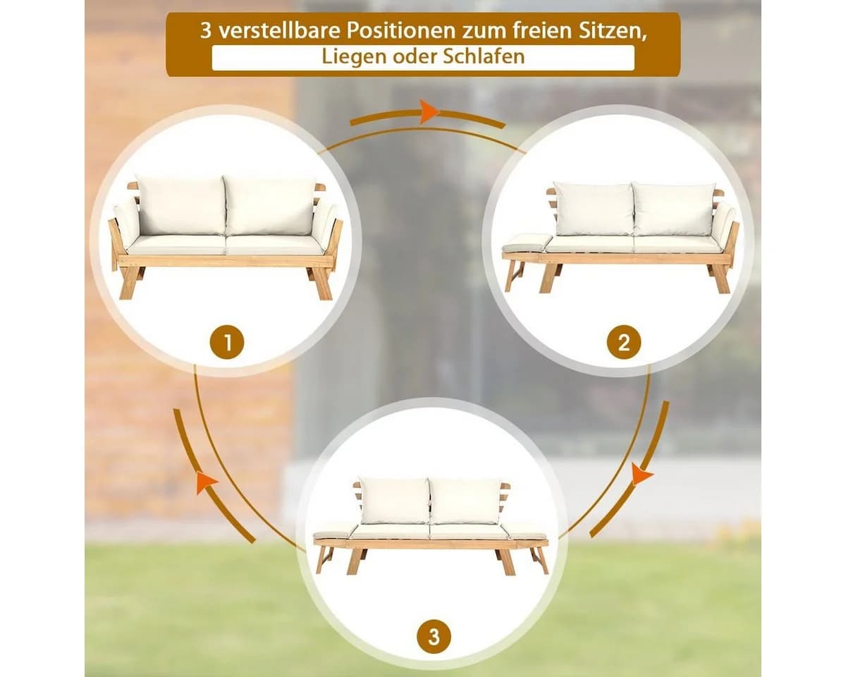 COSTWAY Gartenbank 4-in-1 XXL mit Liegefunktion Weiß - Bild 3
