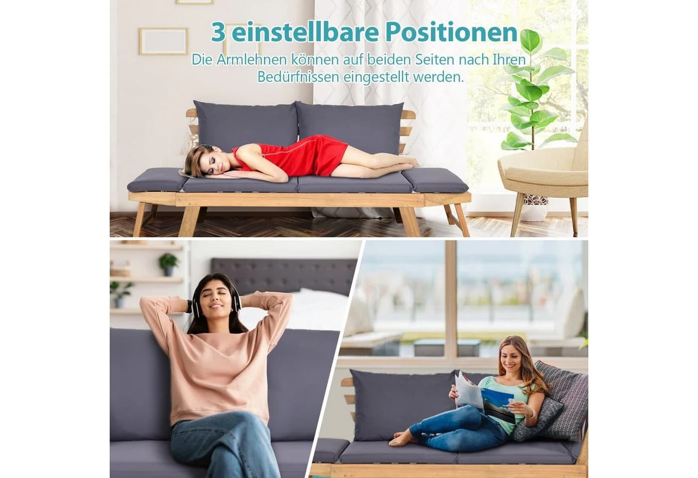 COSTWAY Gartenbank 4-in-1 XXL mit Liegefunktion