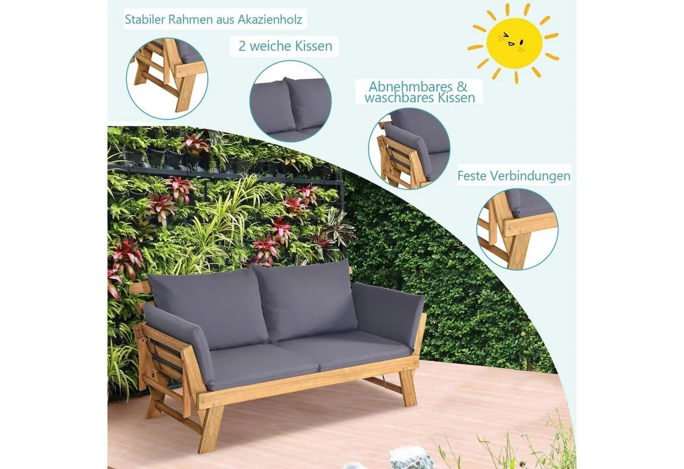 COSTWAY Gartenbank 4-in-1 XXL mit Liegefunktion - Bild 3