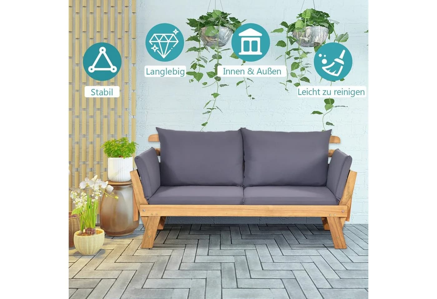 COSTWAY Gartenbank 4-in-1 XXL mit Liegefunktion - Bild 4