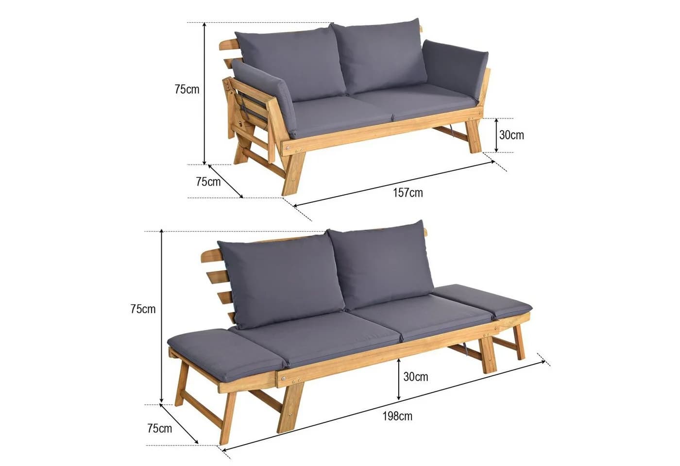COSTWAY Gartenbank 4-in-1 XXL mit Liegefunktion - Bild 5