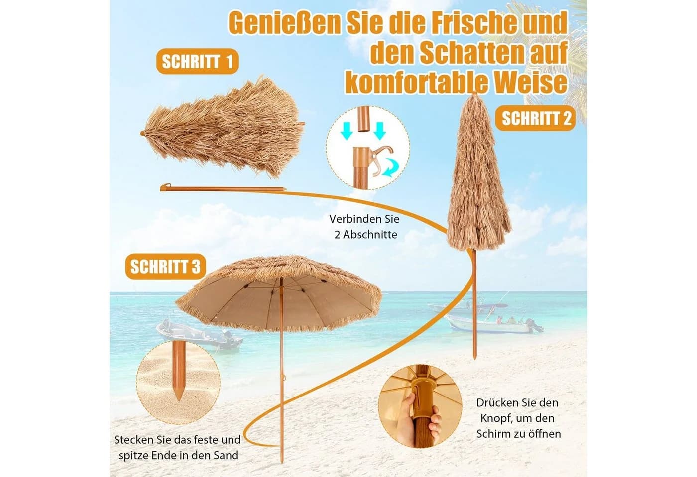 COSTWAY Sonnenschirm Marktschirm Tiki-Stil mit Druckknopf - Bild 5