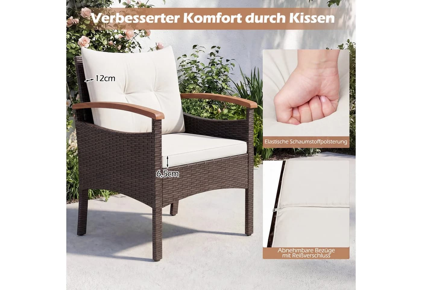 COSTWAY Balkonset Rattan 5-tlg. Akazienholzplatte mit Kissen - Bild 4