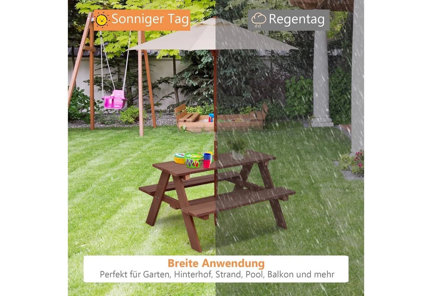 COSTWAY Garten-Kindersitzgruppe 4 Sitze mit Sonnenschirm - Bild 3