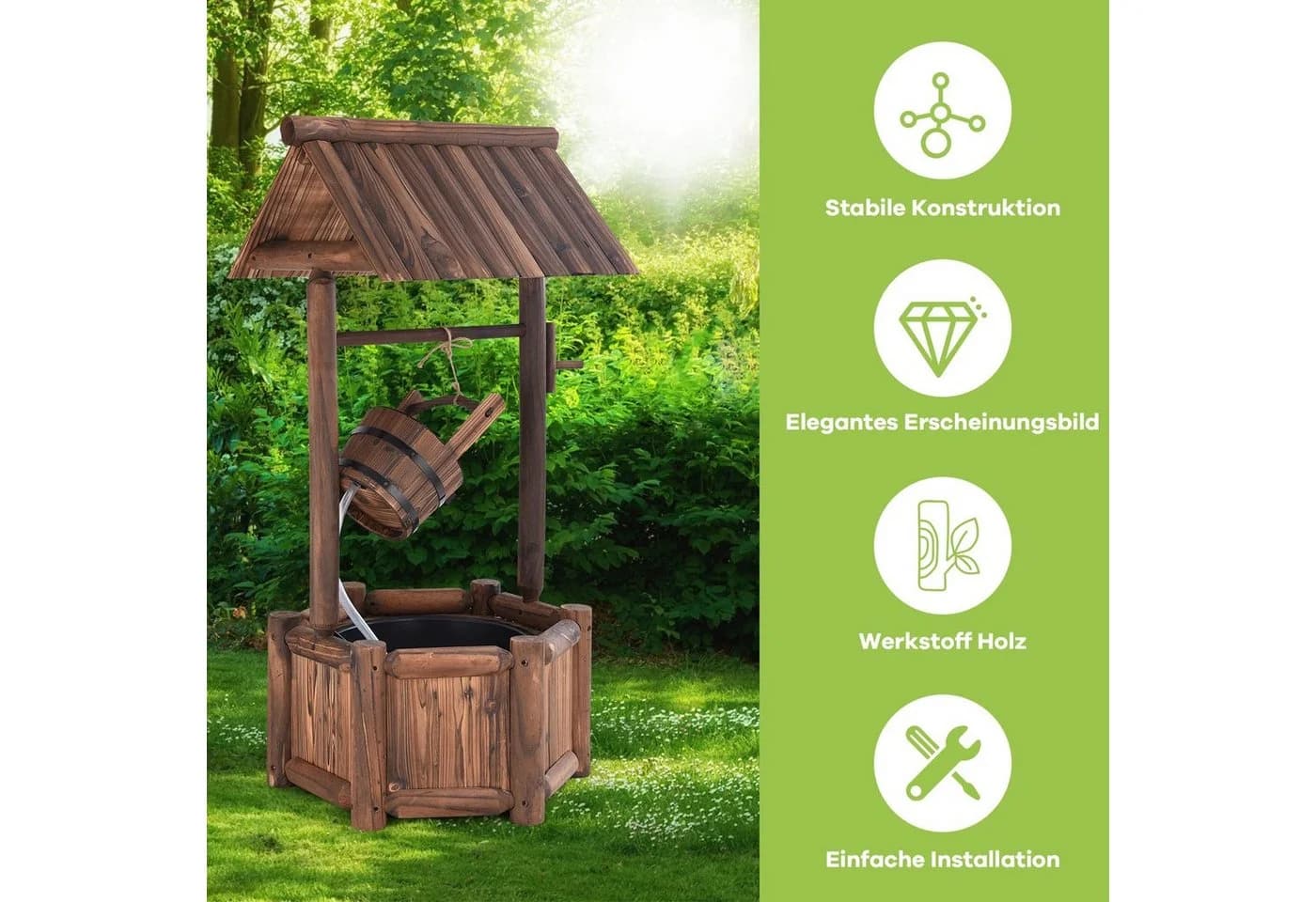 COSTWAY Gartenbrunnen Tannenholz Braun mit Pumpe