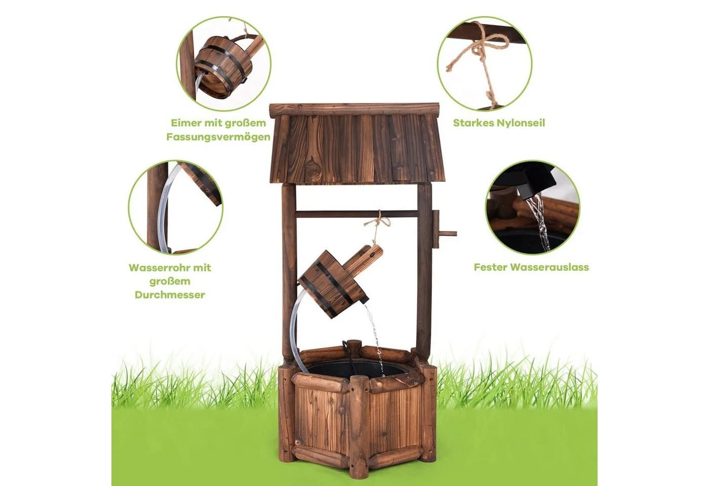 COSTWAY Gartenbrunnen Tannenholz Braun mit Pumpe - Bild 4
