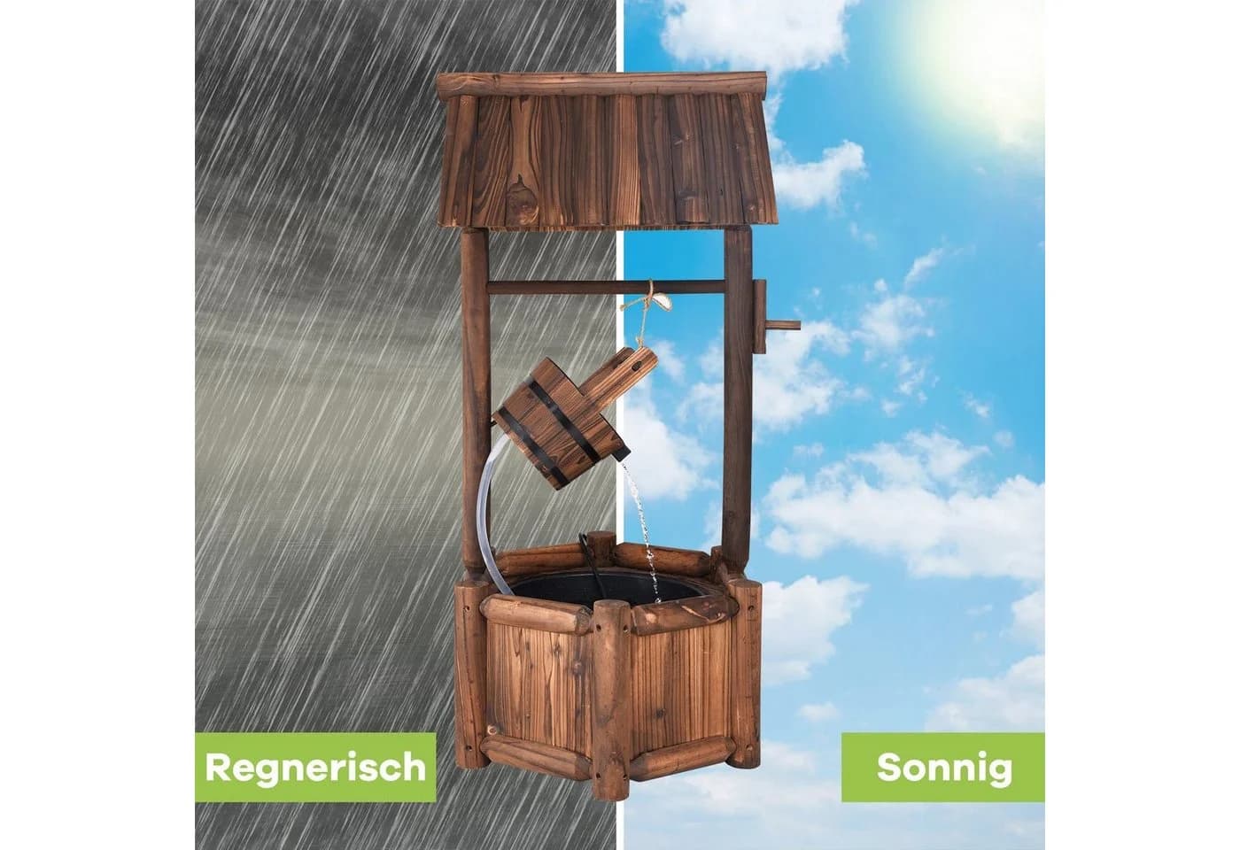 COSTWAY Gartenbrunnen Tannenholz Braun mit Pumpe - Bild 5
