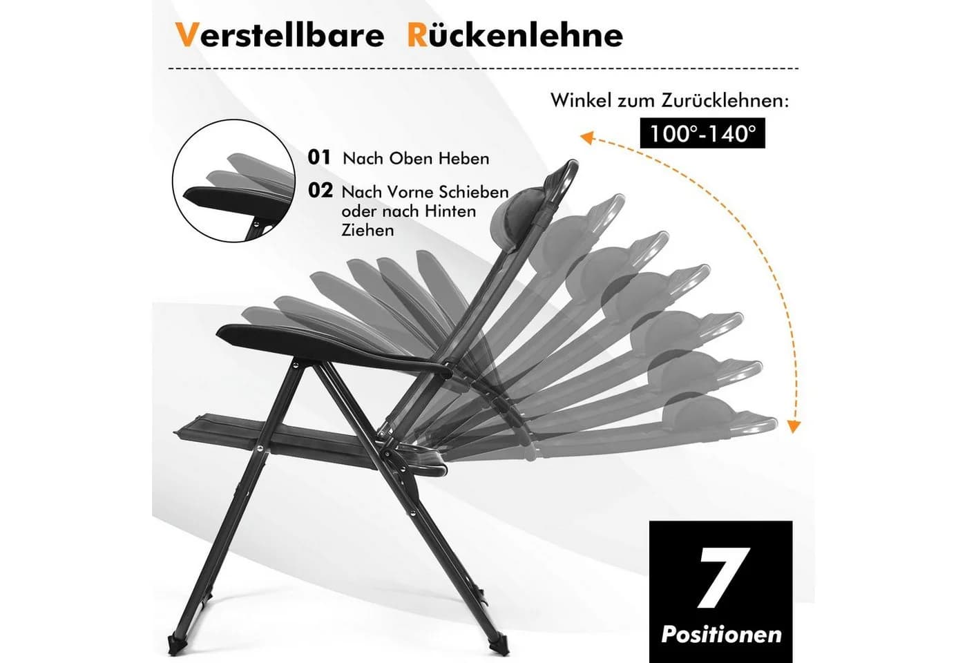COSTWAY Gartenstuhl 2er Set Grau mit verstellbarer Rückenlehne - Bild 3