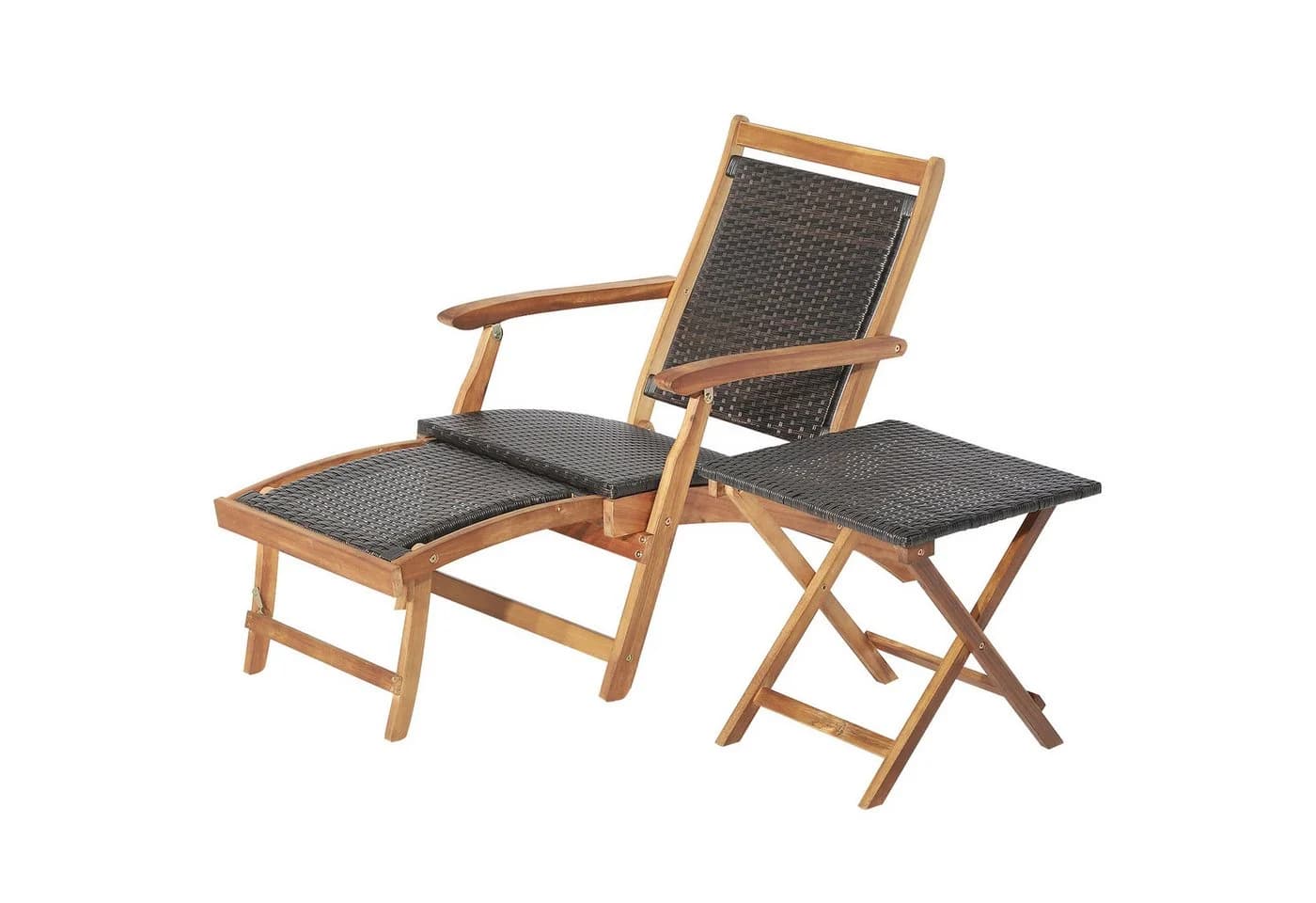 KOMFOTTEU Gartenstuhl mit Beistelltisch Set Klappbar Braun - Bild 2