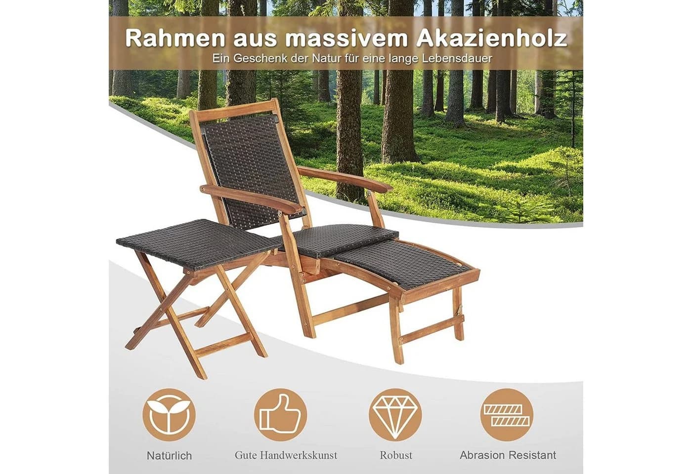 KOMFOTTEU Gartenstuhl mit Beistelltisch Set Klappbar Braun - Bild 4