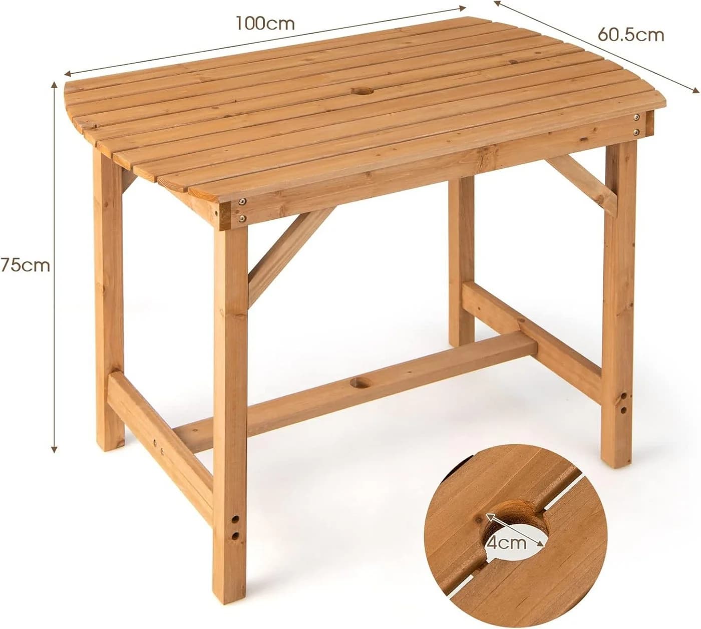 KOMFOTTEU Gartentisch aus Tannenholz mit Schirmloch - Bild 3