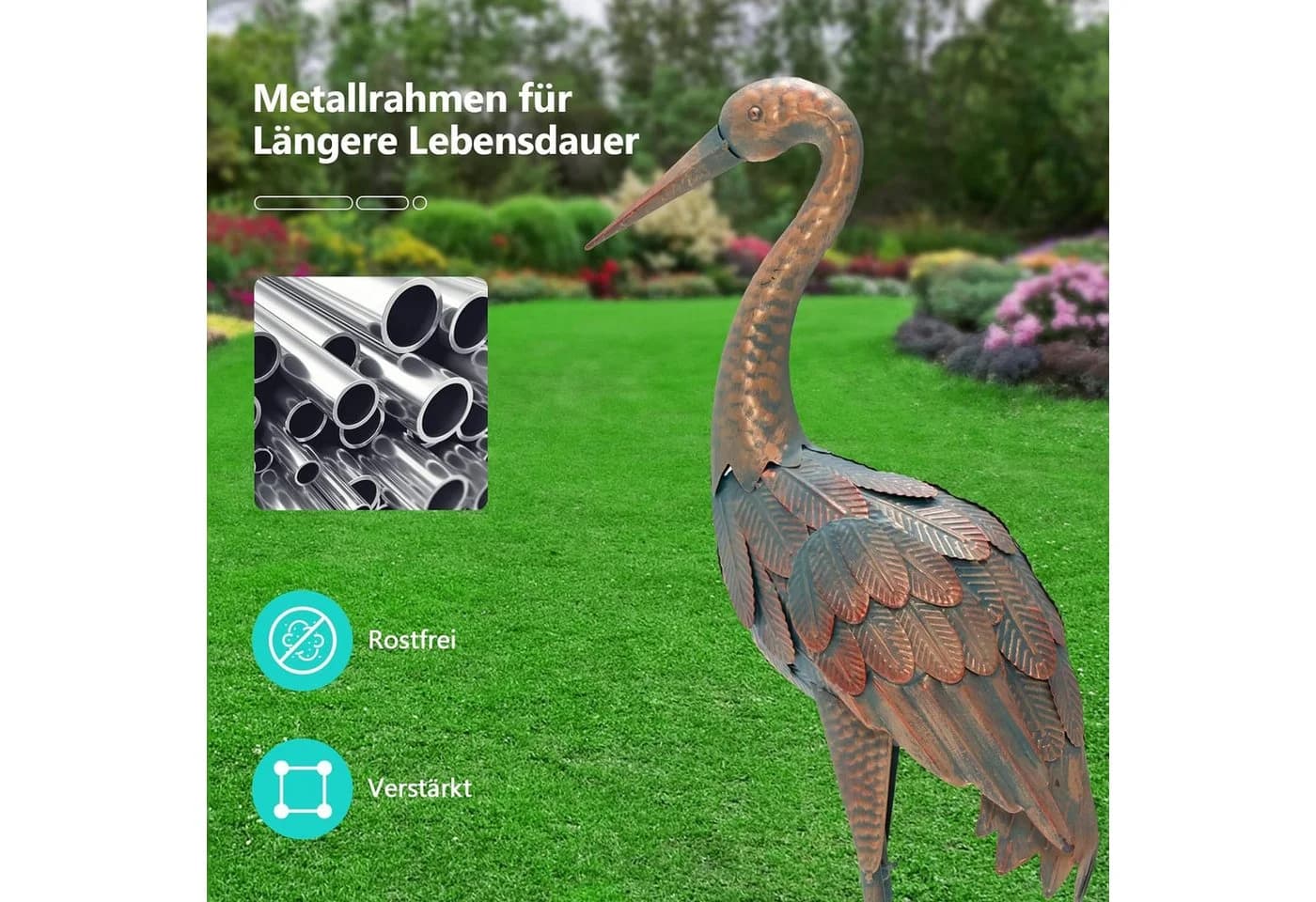 KOMFOTTEU Gartenfigur Gartendeko 2er Set 2 St Metall Kunstskulptur Braun - Bild 3