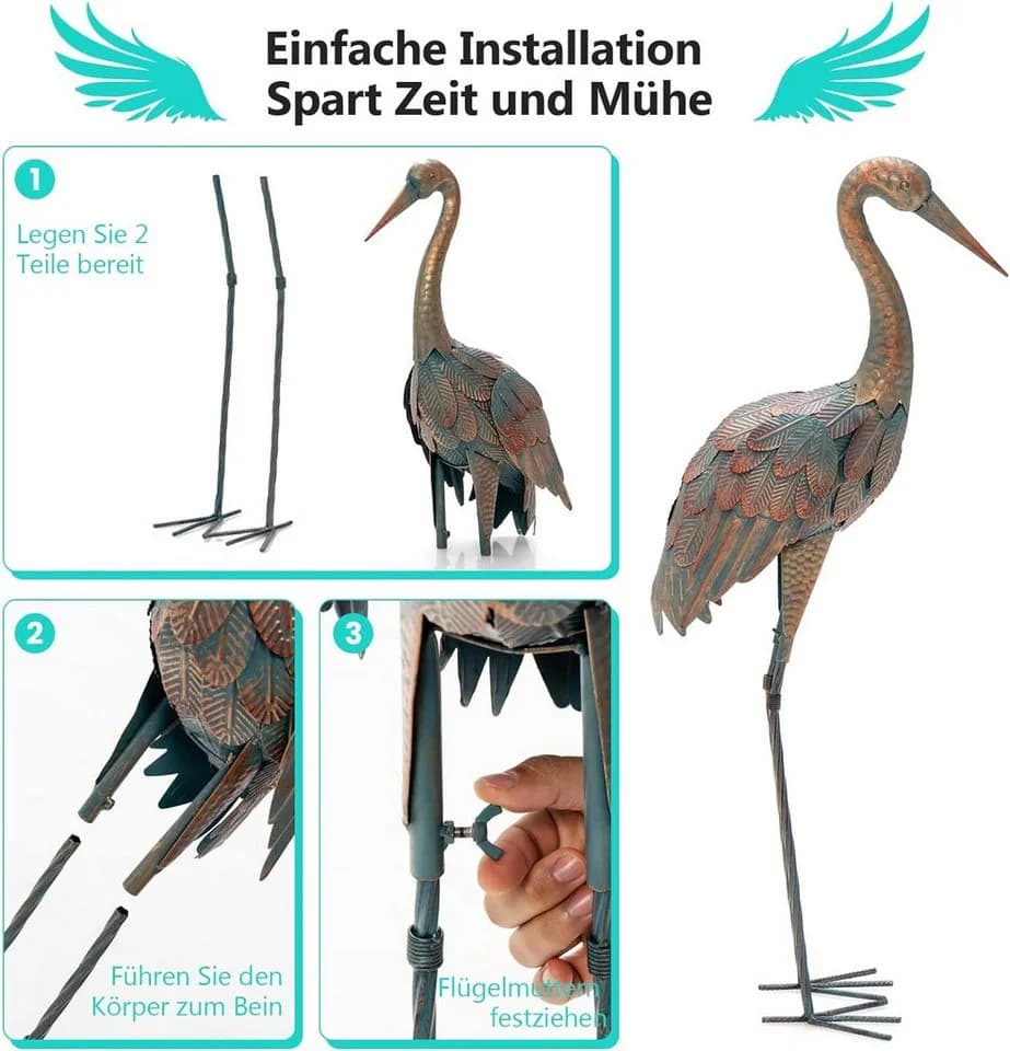 KOMFOTTEU Gartenfigur Gartendeko 2er Set 2 St Metall Kunstskulptur Braun - Bild 4